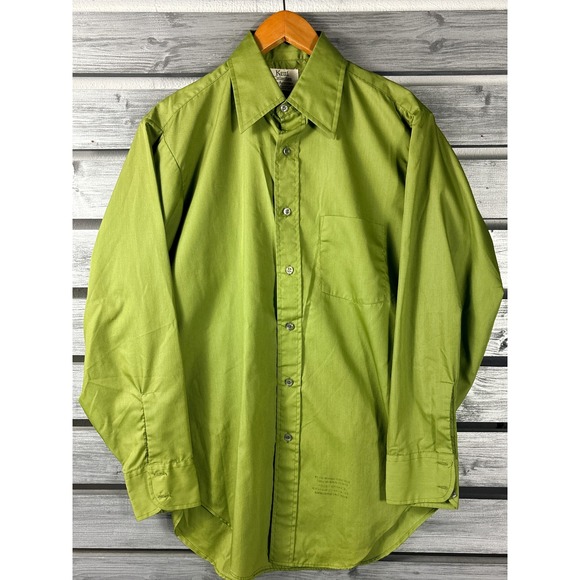Arrow Other - Vintage 70s Arrow Kent Lime Green Button Down Shirt Men 15/32 M disco big collar
